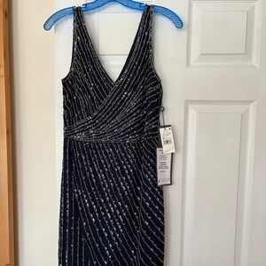 NWT Adrianna Papell cocktail dress beaded and sequin midi length size 6